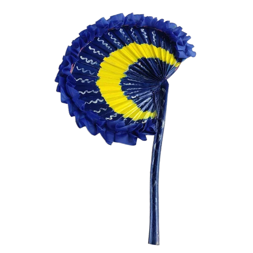 Blue And Yellow Bamboo Hand Fan - Design Type: Traditional