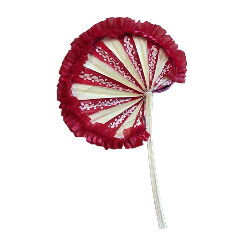 Traditional Bengali Bamboo Hand Fan - Color: Red & White
