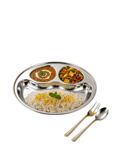 Stainless Steel Partition Plate 3 Compartment - 2 Pcs - Weight: 520 Grams (G)