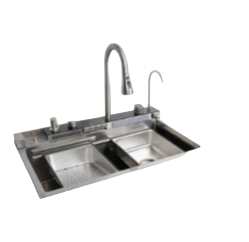 Ruhe Piano Smart Kitchen Sink 304 Ss Single Bowl Black Waterfall And Cup Washer - Color: Grey