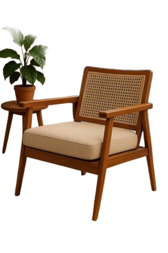 Rattan Arm Solid Wooden Chair