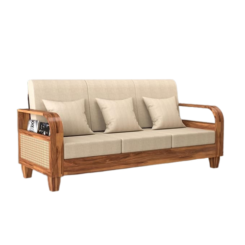 Wooden Seater Sofa With Rattan Cane Side Rack - Application: Living Room