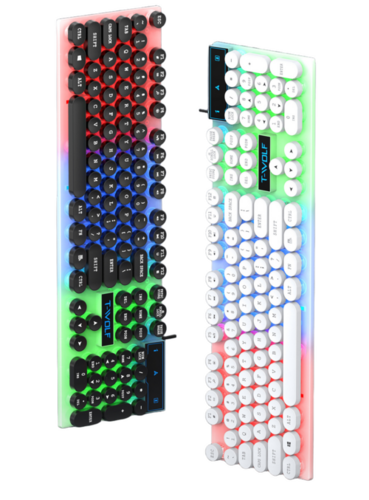 T-Wolf T11 Punk Keyboard Retro Round Key Cap Wired Usb Mechanical Touch Backlit Gaming Keyboard - Application: Computer
