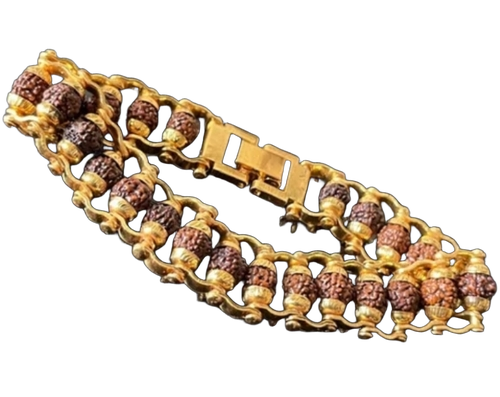 Gold Plated Rudraksha Bracelet - Color: Golden