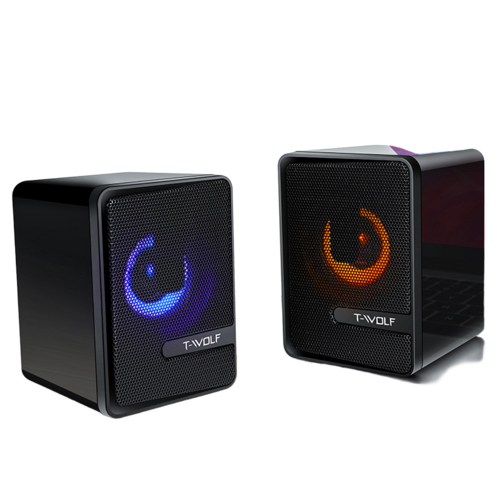 T-Wolf Thunder Wolf S3 Computer Speaker Wired Light Emitting Dual Diaphragm Laptop Desktop Pair Box Bass Cannon Small Sound System - Cabinet Material: Plastic