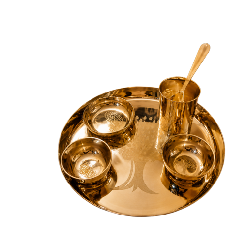 Premium Handcrafted Kansa Dinner Thali Set - Color: Golden