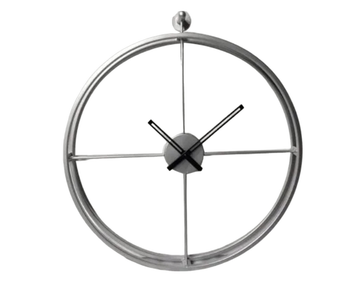 Silver Metal Wall Clock - Shape: Round
