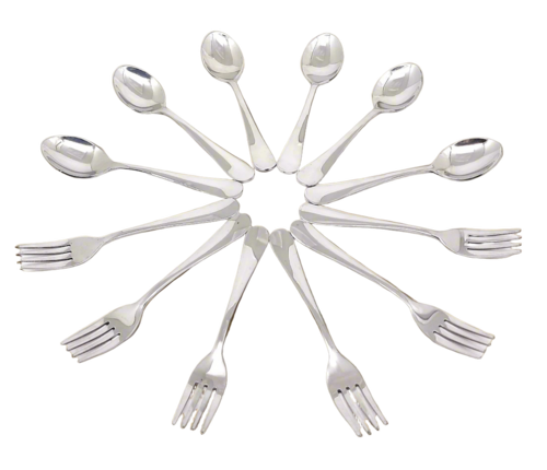 12 Pcs Stainless Steel Cutlery Set (6 Spoons & 6 Forks) - Color: Silver