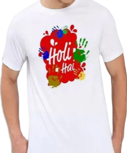Men Happy Holi Print Polyester T Shirt - Color: Multicolor