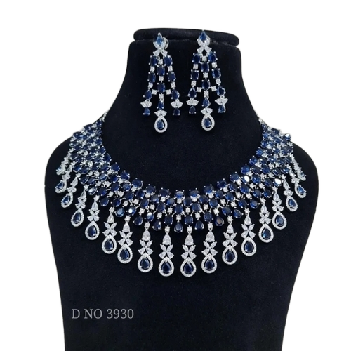 Brass Silver American Diamond Necklace Set