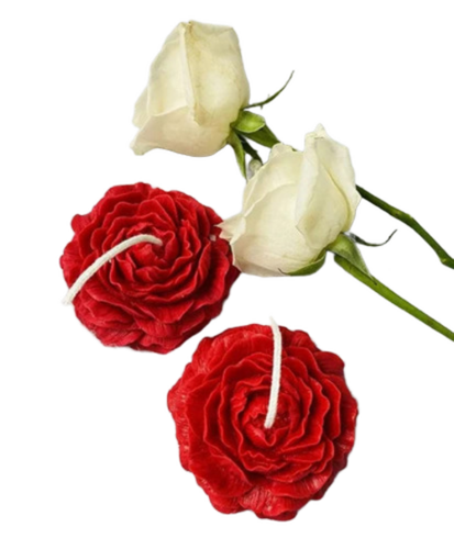 Red Rose Flower Candle Set