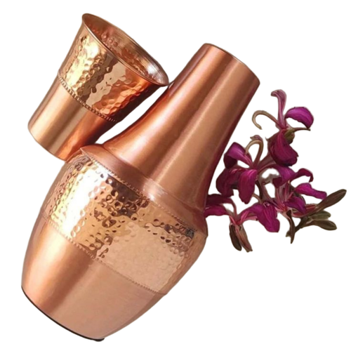 Handcrafted Pure Copper Bedside Carafe With Hammered Tumbler Set - Application: Water Storage