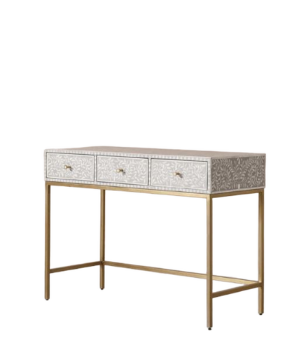 Handcrafted Bone Inlay Console Table With 3 Drawers - Artwork: Handmade