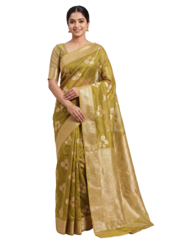 Cotton Blend Banana Silk Saree With Rose Gold Zari - Color: Multiple Colors Available