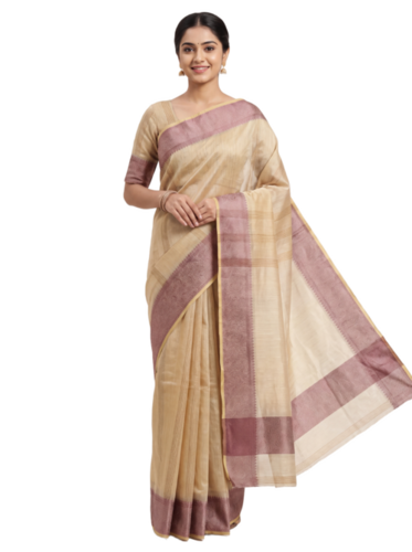 Cotton Slub Kota Saree With Rose Gold Zari Border - Color: Multiple Colors Available