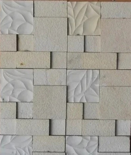 Leaf Print Sandstone Mosaic Wall Tile - Color: White