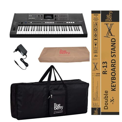 Yamaha PSR-I510 Digital Electronic 61 Keys Keyboard with Power Supply, Blueberry KB-50 Bag, R-13 Stand, and Dust Cover