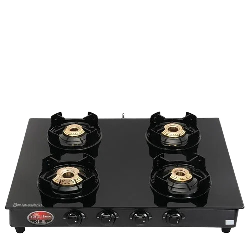 Black Four Burner Gas Stove - Features: Durable