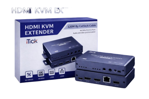 HDMI KVM Extender 4K 30Hz 120M Over Cat5e Cat6 Cable USB Keyboard Mouse Plug and Play