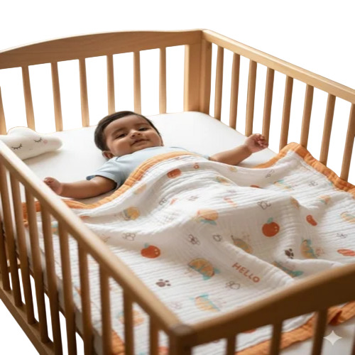 Pure Muslin Cotton Baby Blanket - Size: 120X120 Cm