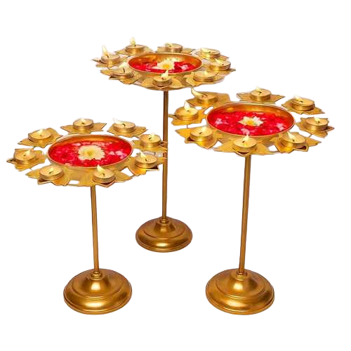 Luxury Metal Lotus Urli Tea Light Stand Set Of 3 - Application: Home