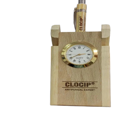 Wooden Pen Stand With Clock