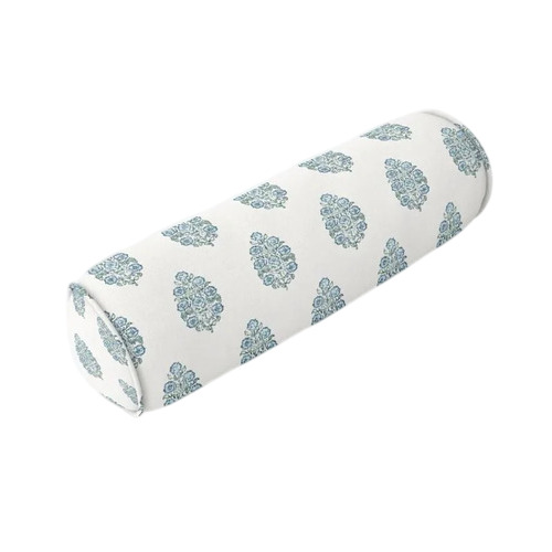White Cotton Round Printed Yoga Bolster With Buckwheat Filling - Size: 59X21.5 Cm