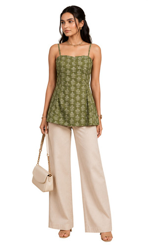 Straight Olive Green Printed Short Kurti - Bust Size: 40 Nanometer (Nm)