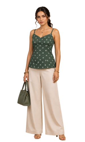 Ladies Green Ethnic Printed Short Top / Kurti - Bust Size: 40 Centimeter (Cm)