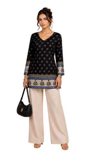 Straight Womens Black Printed Designer Kurti - Bust Size: 40 Centimeter (Cm)