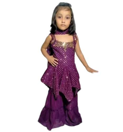 Kids Georgette Peplum Sharara - Color: Purple