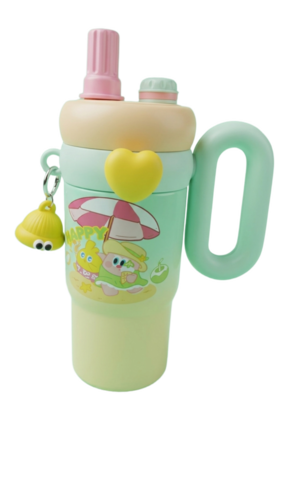 Vacuum Insulated Water Cup With Straw Pink Rabbit Design - Features: Leak Proof