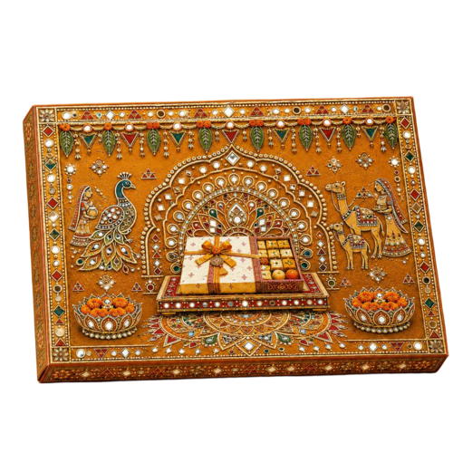 Aabhla 500G Spot Uv Empty Sweet Box Packaging With Golden Tray - Color: Earthy Orange