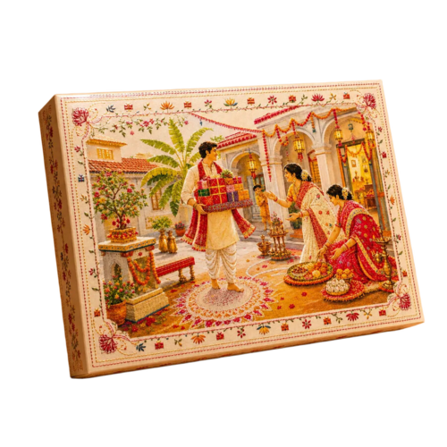 Aagomoni 500G Spot Uv Empty Sweet Box Packaging With Golden Tray - Color: Ivory