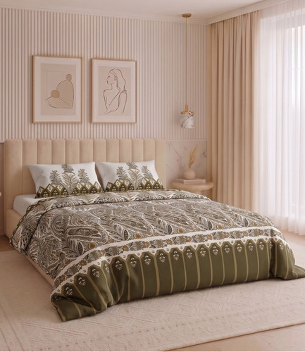 Heritage Olive King Size Cotton Bedsheet and Paisley Print Premium Cotton Bedsheet