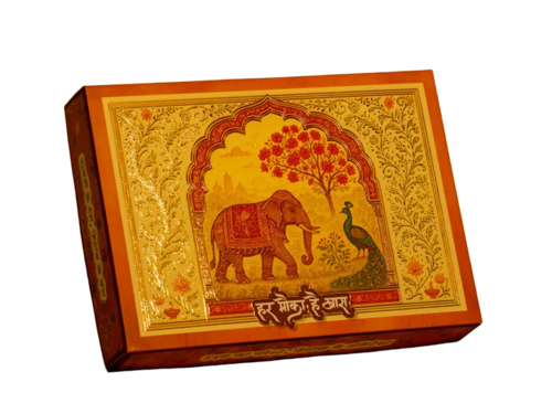 Mandiraangan 1Kg Spot Uv Gold Foil Empty Sweet Box With 6-Slot Golden Tray - Color: Maroon