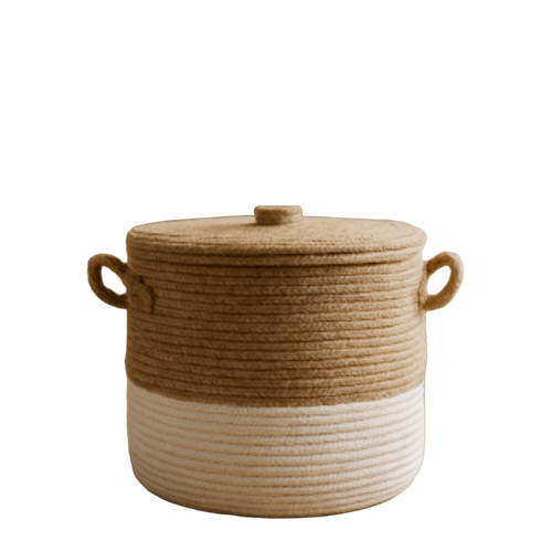 Jute & Cotton Braided Laundry Basket - Color: Cream And Beige