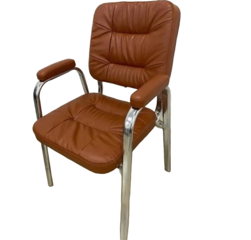 Stainless Steel Brown Visitor Chair - Furniture Type: Office Furniture