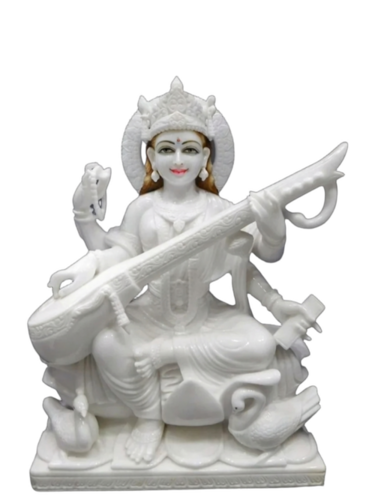 Saraswati Mata Ji White Marble Statue - Feature: Durable