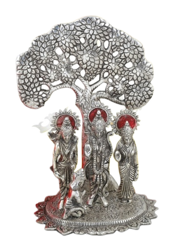 13 Inch Silver Plated Aluminium Tree Ram Darbar Statue