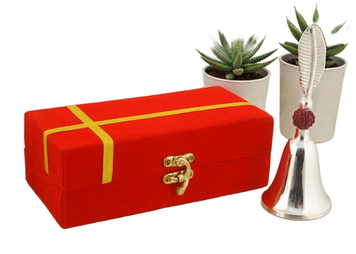 9.5 Inch Silver Plated Aluminium Pooja Bell in Velvet Box