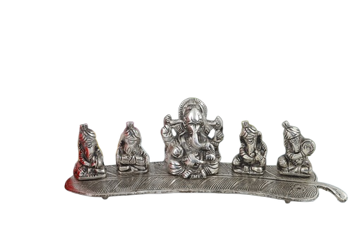 Ganesh Family in Velvet Box 10A 3 Inch Silver Plated Aluminium Gifting Idol
