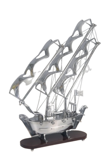 Premium Silver Plated Steel Ship Decor 30 x 44 Inch