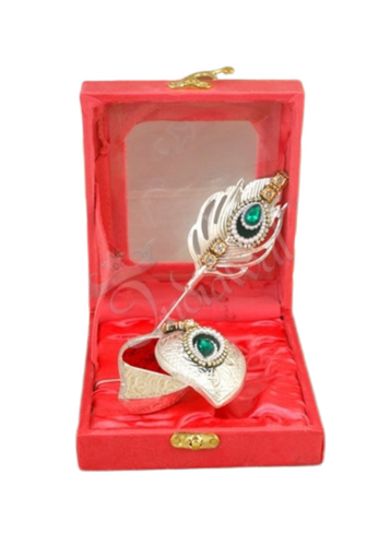 Silver Plated Aluminium Morpankhi Kum Kum Set with Velvet Box