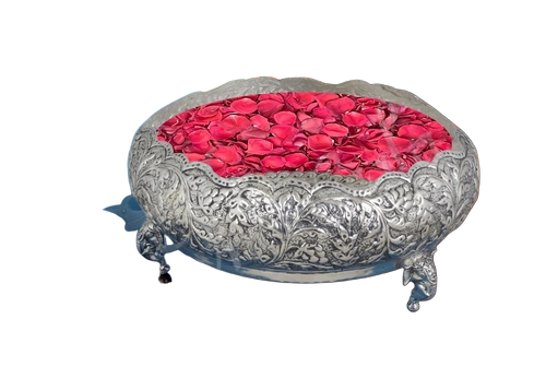 Silver Plated Brass Gifting Urli Bowl 11 X 5 Inch - Color: Grey