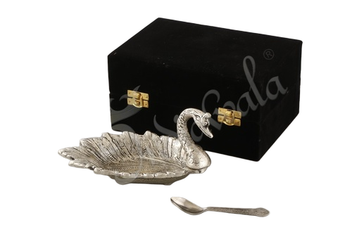 Silver Plated Swan Decorative Bowl Set with Velvet Box