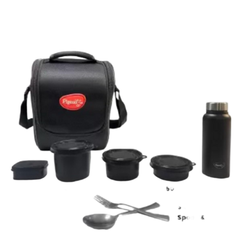 Pigeon Heat N Treat Stainless Steel Lunch Box Pack Of 4 Black - Capacity: 1 Ltr