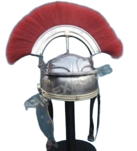 Roman Gallic Helmet With Red Plume - Color: Silver