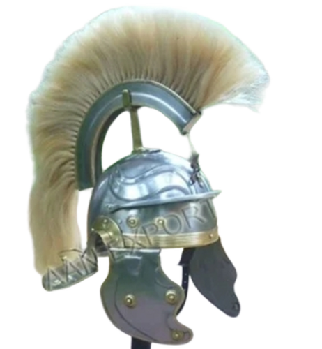 Roman Gallic Helmet With White Plume - Color: Silver