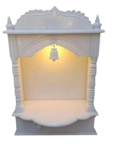 White Carved Marble Mandir - Design Type: Standard